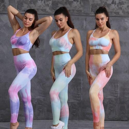 2021 New Seamless Knitted Tie-dye Yoga Wear High Waist Tight-fitting Beautiful Back Sportswear Women Bra Fitness