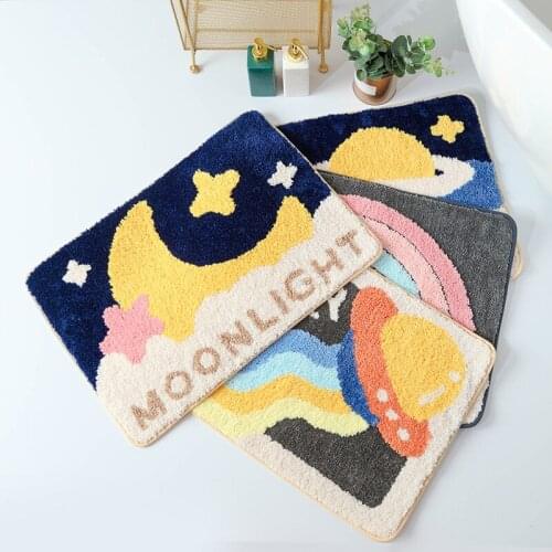 New Spaceship Starry Sky Cartoon Bathroom Absorbent Floor Door Mat Rug Area Carpet Household Floor Mat Fluffy Rug
