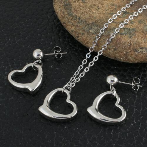 Fashion New Heart Style Stainless Steel Jewelry Sets For Women Silver Color Pendants Necklace And Earrings SEUZBVBA