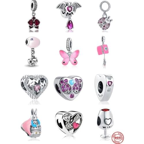 New Original 925 Silver Bracelets Accessories Pink Mom Butterfly Bead fit Pandora charms silver 925 for women DIY Jewelry Gift