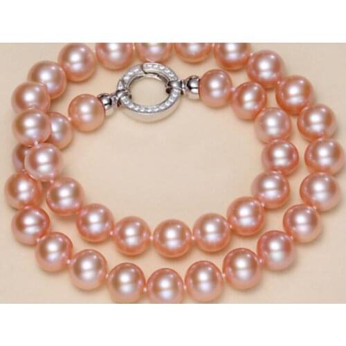 Charming 10-11 mm natural round pink pearl necklace 18" 36"