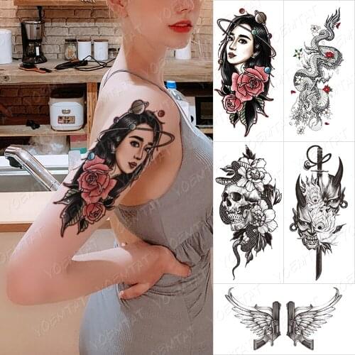Waterproof Temporary Tattoo Sticker Python peony flowers snake Flash Tattoos Old School Wolf Body Art Arm Fake Tatoo Women Men