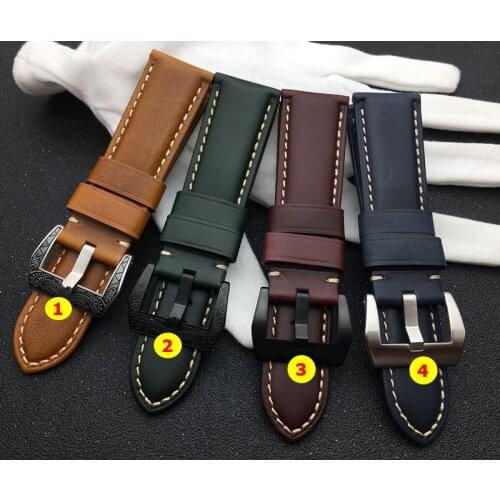 22mm 24mm 26mm Green wine red blue Brown Vintage Calf oil cow Leather Watchband For Panerai strap for PAM441 Watch band buckle