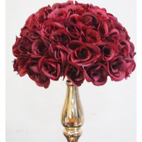 SPR dark red-More thickness 4X 40cm kissing roses flower ball 22 colors option artificial silk flower wedding decorations