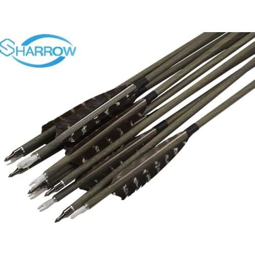 6/12pcs Archery Wood Grain Carbon Arrows Removable Broadheads 31Inch Spine 350 For Compound Bow Recurve Bow Slingshot Accessory