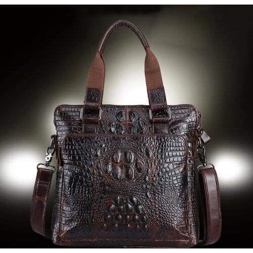 Men Genuine Leather Business Handbag Retro Tote Bags Crocodile Pattern Briefcase Designer Oil Wax Cowhide Messenger Shoulder Bag