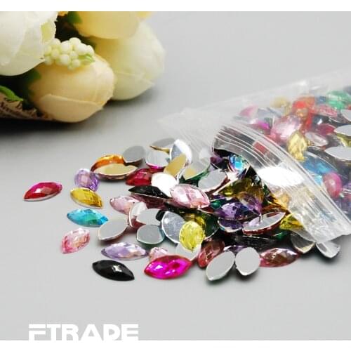 Top Quality Super Shiny 13 Mixed Color 300pcs/bag 5*10mm Horse Eye Flatback Acrylic Rhinestone Jewelry Findings DIY Supplies