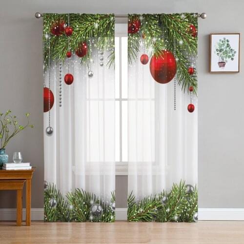 Christmas Tree Ball Tulle Curtains for Living Room Decoration Modern Chiffon Sheer Voile christmas curtains