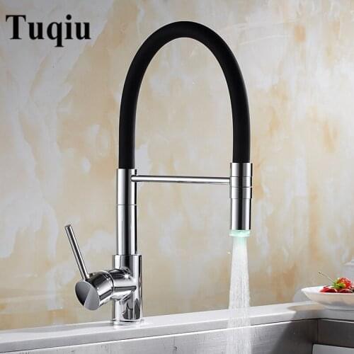 Vidric LED Kitchen Faucet with Rubber Design Chrome Mixer Faucet for Kitchen Pull Down Kitchen Faucet Deck Mounted Crane for Sin