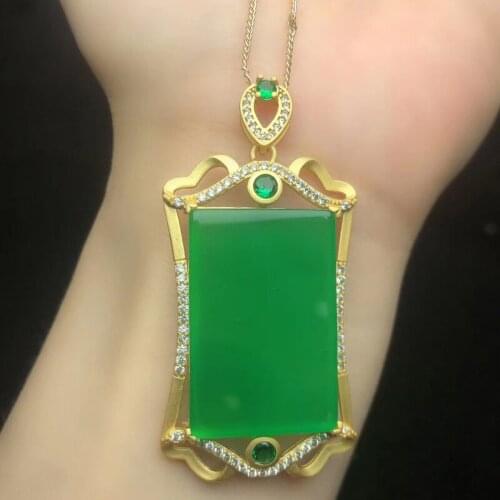 Vintage Chinese Green Jade Pendants Necklaces Men Women 925 Sterling Silver Long Chain Necklace Gemstones Gold Jewelry Wholesale