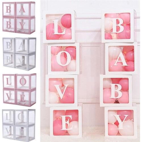 Balloon Box Girl Cardboard Gift Decor 4pcs Boy Love Baby Shower Party Transparent
