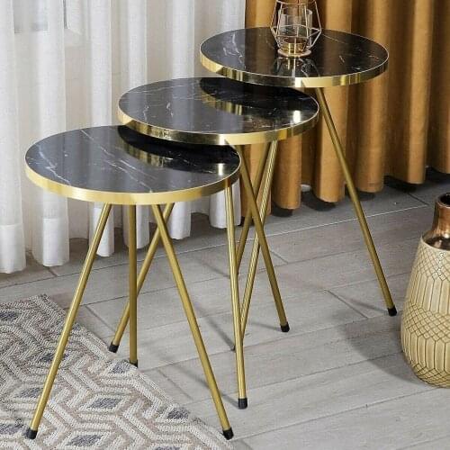 Nesting Table Triple Gold Metal Legs Side Tea Coffee Serving Round Easy to Assemble Modern Living Room Home 2021
