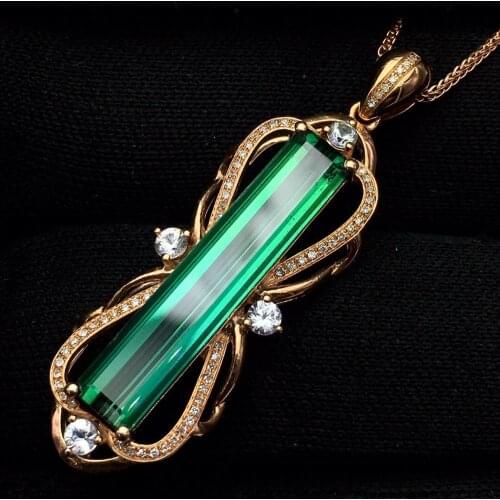 Fine Jewelry Real 18K Rose Gold AU750 100% Natural Tourmaline Gemstones 7.35ct Diamonds Pendants for Women Necklace