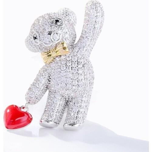 Blucome Enamel Love Cubic Zircon Bear Brooches For Women Gold Color Wedding Ceremony Brooch Corsage Hijab Pins