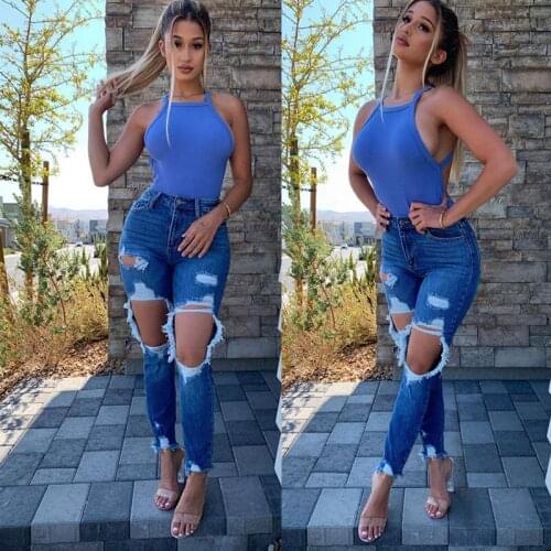 Womens Ripped Jeans High Waist Skinny Denim Jeans Casual Pencil Pants Boyfriend Jeans for Women