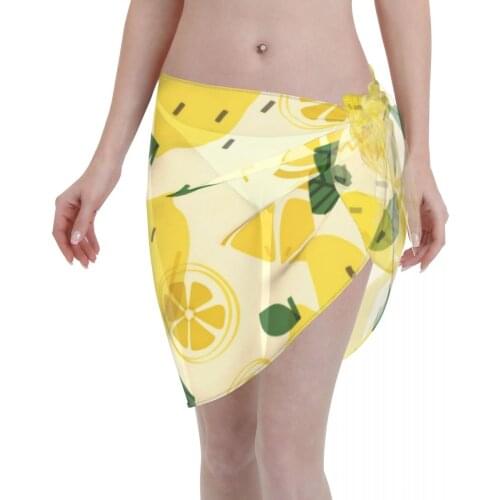 Women Beach Bikini Cover Up Lemon Fruit Wrap Skirt Sarong Scarf Beachwear Bathing Suit Beachwear Swimsuits
