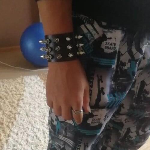 ZIMNO Unique Spike Rivet Studded Goth Bracelets for Women Egirl Wide Bangle PU Leather Punk Gothic Unisex Bracelet Mens Jewelry