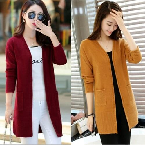 2019 Spring Autumn Womens Knitted Long Cardigan Sweater Long Sleeve V-Neck Female Sweaters Cardigans Coat Plus Size 3XL M311