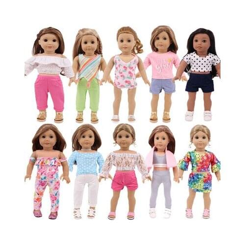 2021 New Pattern Clothes Simple T-shirt + Shorts Suit Fit 18 Inch American&43cm Baby New Born Doll Clothes Accessories