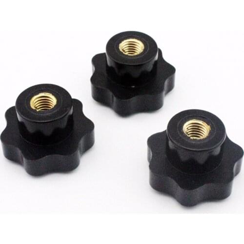 3pcs M12 Female Thread 50mm OD Star Shaped Head handle Nuts Knob Clamping Nuts Knob with through-hole
