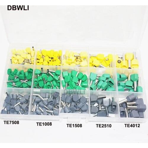 300pc TE2510 TE4012 twins Dual Bootlace wire ferrules teminator Kit Electrical Crimp Dual entry cord end wire terminal connector