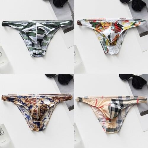 4pcs/Lot Sexy Men Briefs Underwear Mens Bikini Briefs Printed Ropa Interior Hombre Slip Gay Calzoncillos Ice Silk Sissy Panties