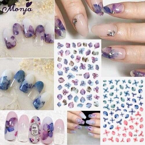 Monja 4 Styles Self-adhesive Nail Art Sticker Leaf Abstract Line Color Block Decal Pattern Design DIY Tips Manicure Decoration