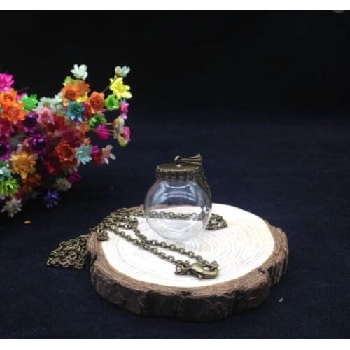 50pcss 25*15mm glass vial pendant with crown tray glass wishing bottle chain necklace glass globe bubble cover diy jewery gifts