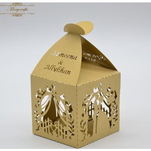 50pcs/lot New Design Romantic Bride and Groom Fancy Wedding Laser Cut Gift Favor Box