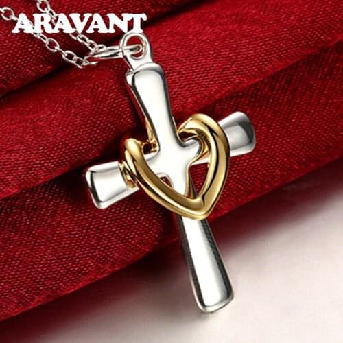 925 Silver Heart Cross Pendant Necklace For Women Men Fashion Silver Necklaces Jewelry