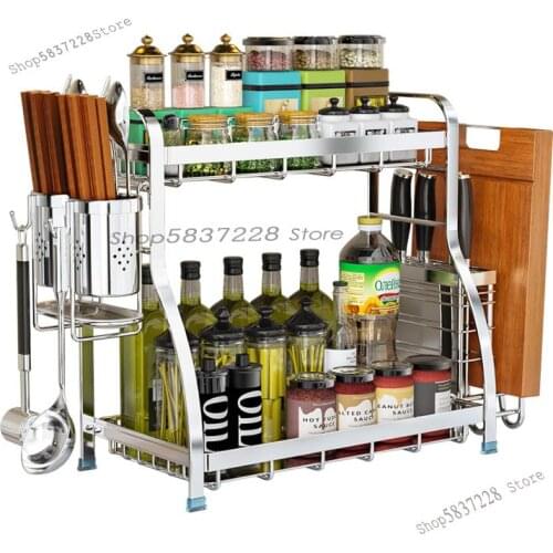 Household 304 stainless steel kitchen rack multifunctional desktop spice rack storage storage knife rack kitchen utensils