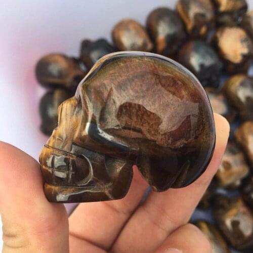 Natural tiger eye stone quartz crystal skull reiki healing gemstone handmade carved crystal skull for decoration