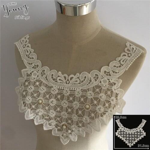 New arrive Embroidery Fabric Hollow out ABS pearl Applique Lace Collar DIY Lace trim Neckline Clothing Accessories Scrapbooking