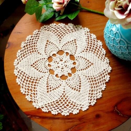 JX-LCLYL 300mm Round Hand Crochet Floral Lace Hollow Table Mat Cloth Doily Coaster Cotton Blend