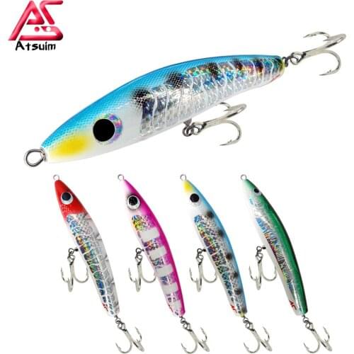 AS 65g120g Wooden Swim Trolling Stickbait TopWater Lure Fishing GT Tuna Pencil Artificial Floating Long Casting Wobblers