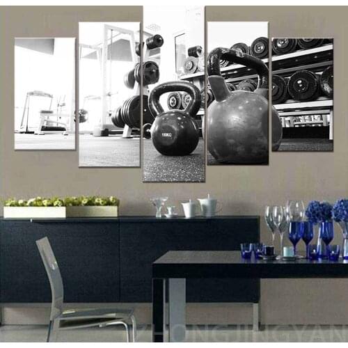Canvas Painting Modern Pictures Prints Home Wall Art Frame 5 Pieces Russian Dumbbell Poster Gym Equipment Boy Room Decor