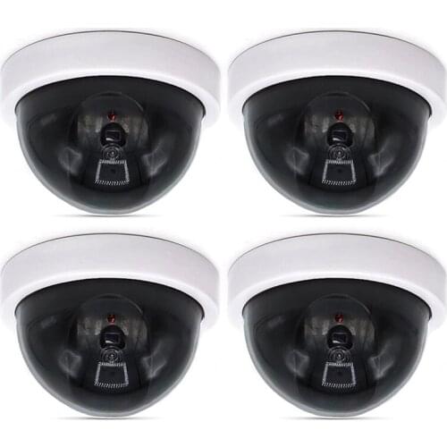 4 Pcs Dummy Security CCTV Dome Camera with Flashing Red LED Light Sticker Decals GDeals