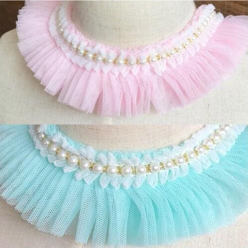 5CM Wide Hot Pleated Lace Ribbon Bar Edge Beads Nets For Princess Series Dolls Clothes Skirt Collar Sewing Embroidery Supplies