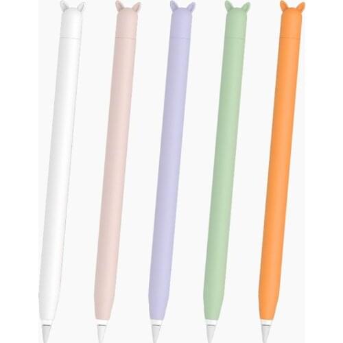 Cute Cat Ear Anti-scroll Soft Silicone Protective Sleeve Pouch Case Skin Cap Cover for A-pple Pencil 1st Generation