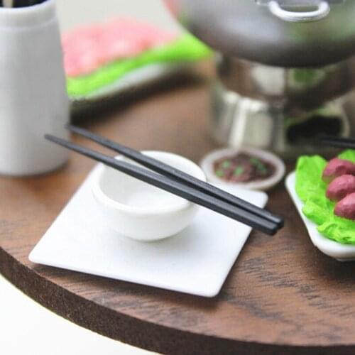 Mini Resin hot pot Long Chopsticks Simulation Kitchenware Model Toys 1/12 Dollhouse Miniature Accessories for Doll House Decor