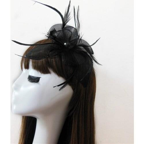 Fashion Feather Hair Fascinator Hair Clip Wedding Party Bride Woman Girls Flower Hair accessories Mini Top Hat 6 Colors