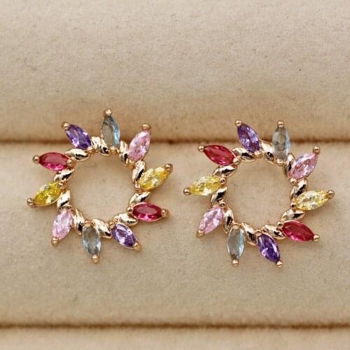 Trendy Round Stud Earrings for Women Gold plated Rainbow Earring Waterdrop Zircon Trendy Jewelry Party Wedding Anniversary Gift