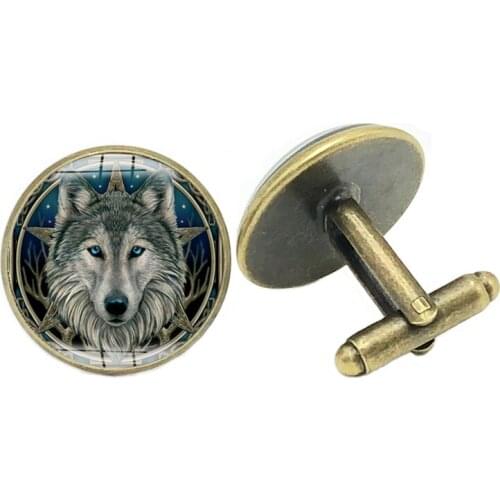 2020 Mens Cufflinks Wolf Totem Glass Convex Viking Nordic Wolf Charm Mens Gift