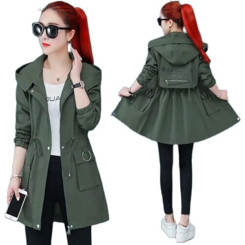 2021Womens The New Windbreaker Coat Spring Fall Mid-Length Printing Splicing Women' All-Match Casual Windbreaker Coat