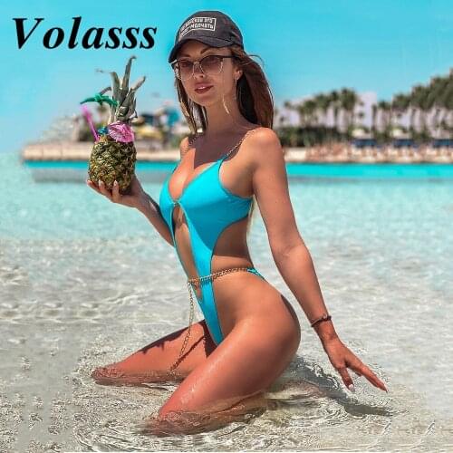 New One-piece Swimsuit Chain Bikini Sexy Thong Swimwear For Women Solid Female Swimwear Beach Monokini Adjustable Bathing Suit