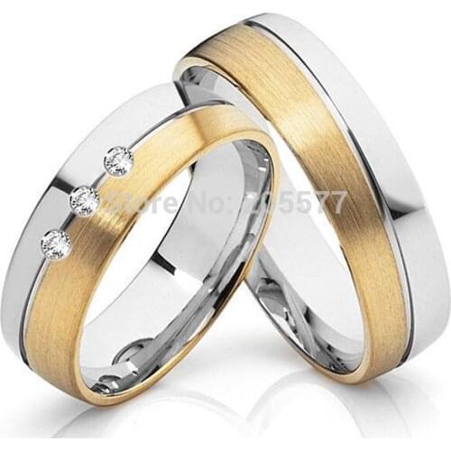 2014 European and Korean style Handmade Gold plating titanium wedding bands engagement love couples rings sets Anel