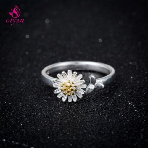 Oly2u Charm Daisy Flower Open Ring Delicate Floral Flower Rings for Women Valentines Engagement Gift