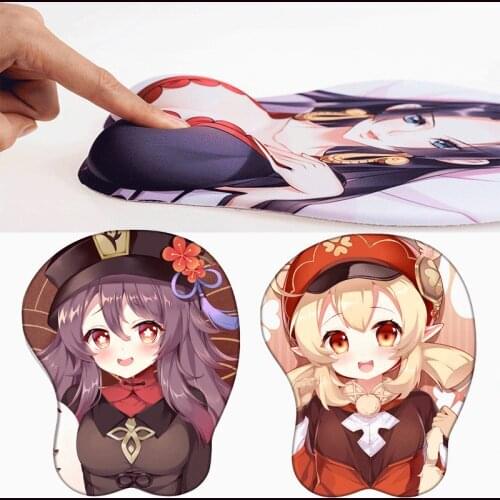 Genshin Impact Cosplay Props Hutao Cosplay 3d Mouse Pad Sexy Chest Wrist Rest Playmat Silicone Mousepad for Laptop PC