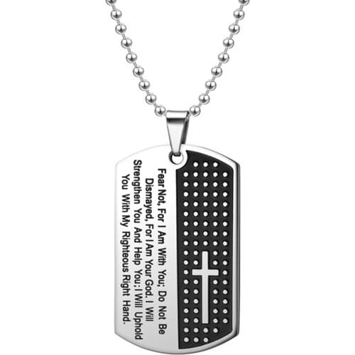 Dropshipping Unisex Stainless Steel Dog Tag Cross Necklaces & Pendant Bible Scripture Christian Jewelry Christmas Gift