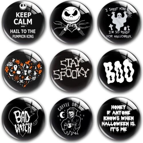 Handmade Skull Halloween party Witch Boo ghost Round photo glass cabochons demo flat back DIY jewlery Making findings accessory